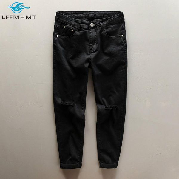 men autumn new fashion ripped hole cotton straight pant male japan style casual slim fit black jeans ankle length skinny trouser, Blue
men autumn new fashion ripped hole cotton straight pant male japan style casual slim fit black jeans ankle length skinny trouser, Blue