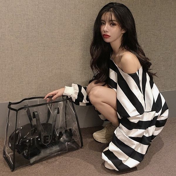 bz3lr 2020 autumn new looseshoulder lantern sleeve sweater striped thin sweater long sleeve mid-length women's clothing 8dlbf, Black
bz3lr 2020 autumn new looseshoulder lantern sleeve sweater striped thin sweater long sleeve mid-length women's clothing 8dlbf, Black