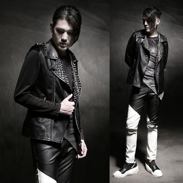 2021 men's club singer rivet sleeveless stage wears leather jacket short motorcycle jackets epz3, Black
2021 men's club singer rivet sleeveless stage wears leather jacket short motorcycle jackets epz3, Black
