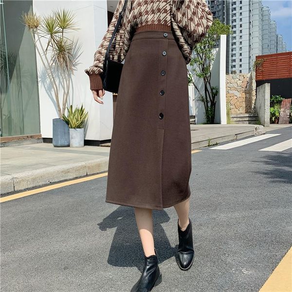 women high-waist autumn winter woolen skirt fashion femme vintage casual buttons elegant office color slim plus-size skirts, Black
women high-waist autumn winter woolen skirt fashion femme vintage casual buttons elegant office color slim plus-size skirts, Black
