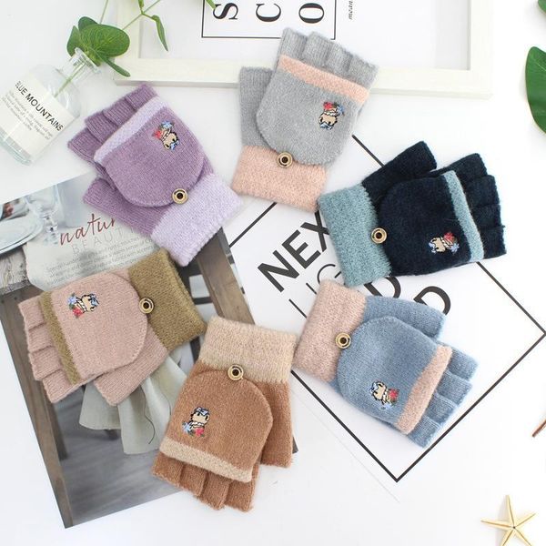 women cartoon bear embroidery fingerless gloves female wool winter mitten knitted thick warm flip half finger gloves for workout, Blue;gray
women cartoon bear embroidery fingerless gloves female wool winter mitten knitted thick warm flip half finger gloves for workout, Blue;gray