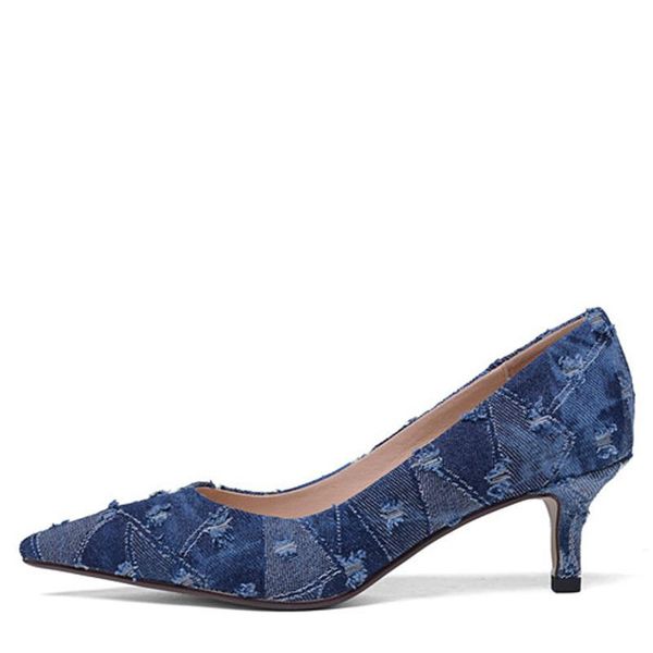 yechne woman denim pumps deep fashion high heels shoes plus size 34-42 party punch shoes bruiloft blue pump, Black