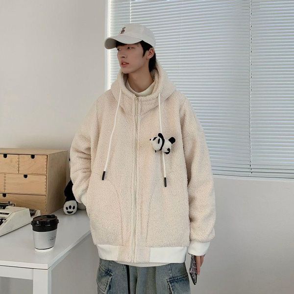 granular fleece composite hooded jacket warm solid plus velvet embroidery bear kangaroo pocket loose coat panda pendant, Black
granular fleece composite hooded jacket warm solid plus velvet embroidery bear kangaroo pocket loose coat panda pendant, Black