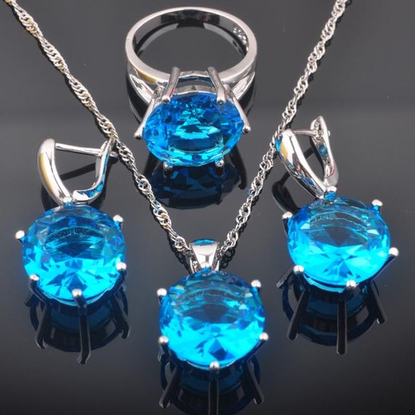 2020 new round sky blue crystal women's silver color jewelry sets earrings pendant necklace rings qz0564
2020 new round sky blue crystal women's silver color jewelry sets earrings pendant necklace rings qz0564