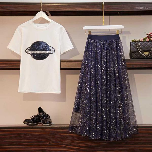 2020 summer fashion skirt suits women white planet sequins cotton tshirt +elegant mesh bling long skirt sets plus size1
2020 summer fashion skirt suits women white planet sequins cotton tshirt +elegant mesh bling long skirt sets plus size1
