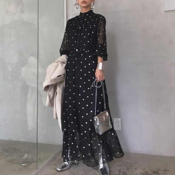 2021 new polka-dot maxi dress summer elegant office ladies korean women long dresses lace out one piece vestidos 8z4t, Black;gray
2021 new polka-dot maxi dress summer elegant office ladies korean women long dresses lace out one piece vestidos 8z4t, Black;gray