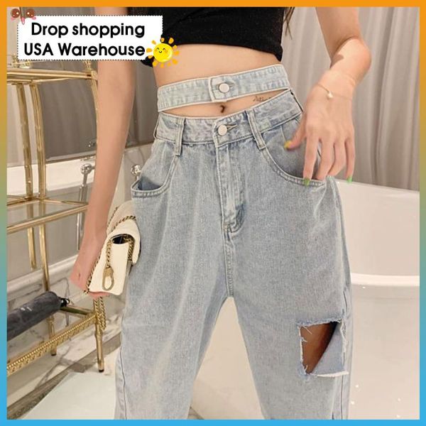 women's jeans summer 2021 hong kong-style loose hole straight high waist fashion design double harlan, Blue
women's jeans summer 2021 hong kong-style loose hole straight high waist fashion design double harlan, Blue