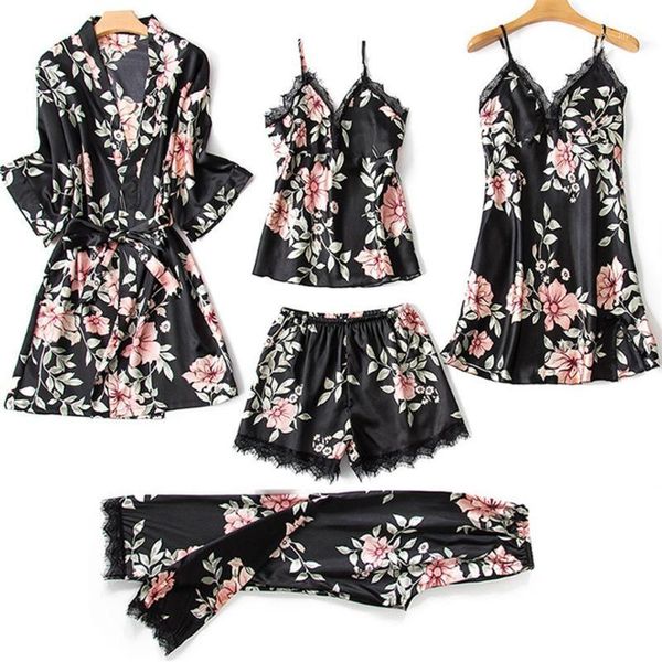 5 pieces pijamas women sleepwear floral print stain kimono bathrobe sets lace trim home clothes nightwear lingerie robe set1, Black;red
5 pieces pijamas women sleepwear floral print stain kimono bathrobe sets lace trim home clothes nightwear lingerie robe set1, Black;red