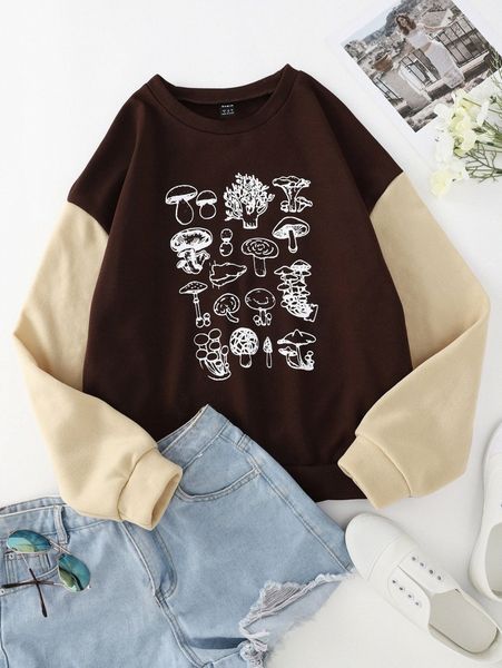 mushroom print color block sweatshirt g9cd#, White;black
mushroom print color block sweatshirt g9cd#, White;black