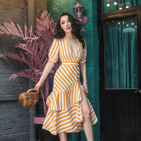 2021 new classic summer of the striped vintage mermaid dressed ragged elegant shreds long sleeves dress xb13, Black;gray
2021 new classic summer of the striped vintage mermaid dressed ragged elegant shreds long sleeves dress xb13, Black;gray