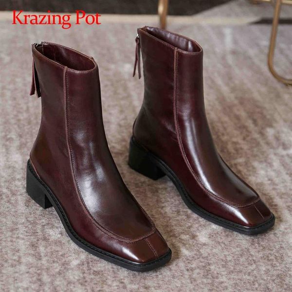 boots krazing pot winter genuine leather design cozy square toe thick med heel zipper beauty lady daily wear ankle l02, Black
boots krazing pot winter genuine leather design cozy square toe thick med heel zipper beauty lady daily wear ankle l02, Black