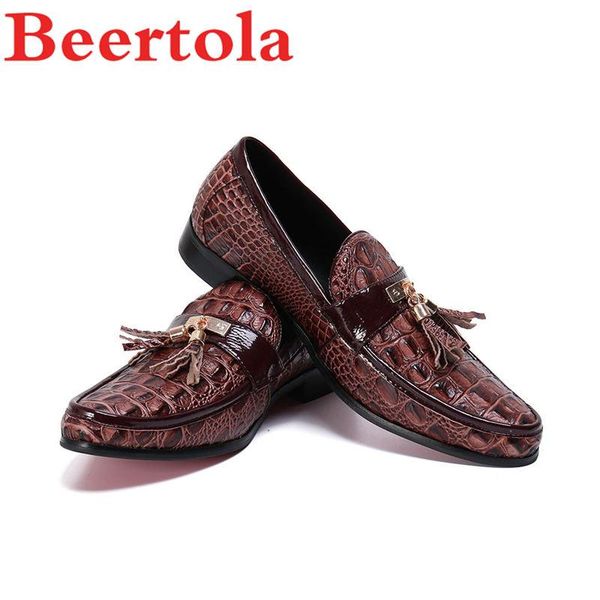 new genuine leather dress shoes men brown round toe fringes loafers male crocodile pattern gentlemen party wedding flats shoes, Black
new genuine leather dress shoes men brown round toe fringes loafers male crocodile pattern gentlemen party wedding flats shoes, Black