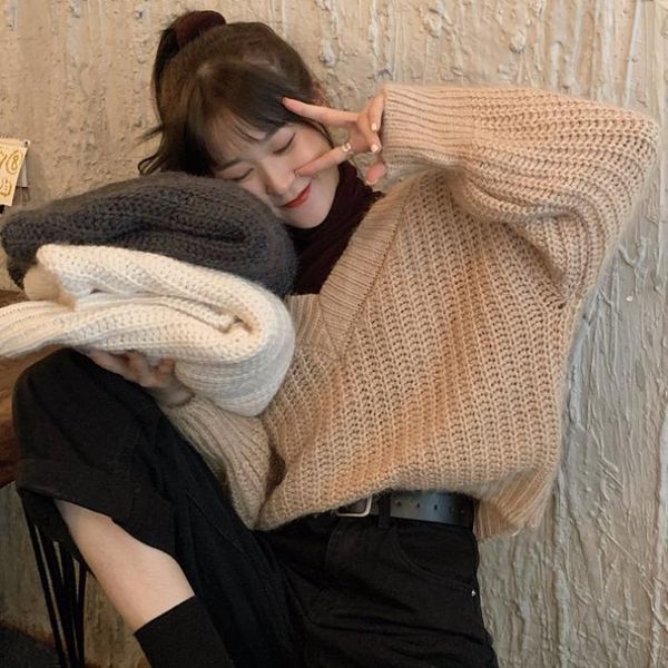 2021 autumn and winter off in lazy wind wear woman's new academic style joker sweater fyl1, White;black
2021 autumn and winter off in lazy wind wear woman's new academic style joker sweater fyl1, White;black