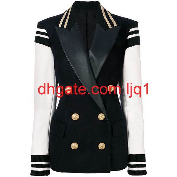 fashion designer stylish blazer for ladies leather patchwork double breasted varsity blazer jacket, White;black
fashion designer stylish blazer for ladies leather patchwork double breasted varsity blazer jacket, White;black