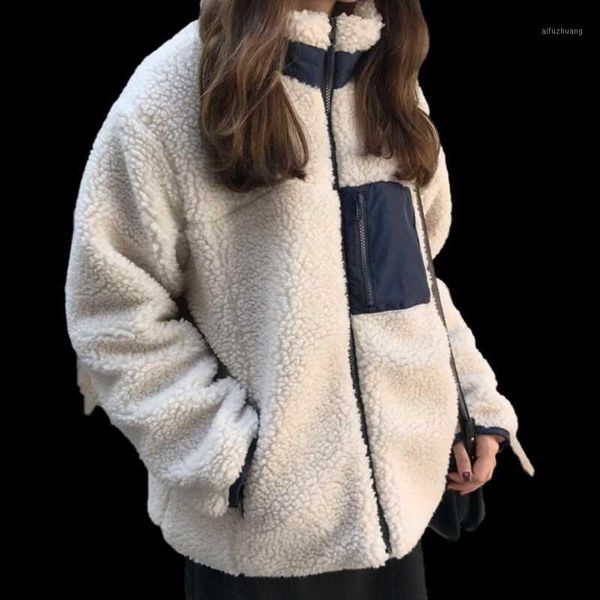 winter faux fur coat women spliced color turtleneck zipper wool coat thick warm women jacket fashion loose plush1, Black 
winter faux fur coat women spliced color turtleneck zipper wool coat thick warm women jacket fashion loose plush1, Black