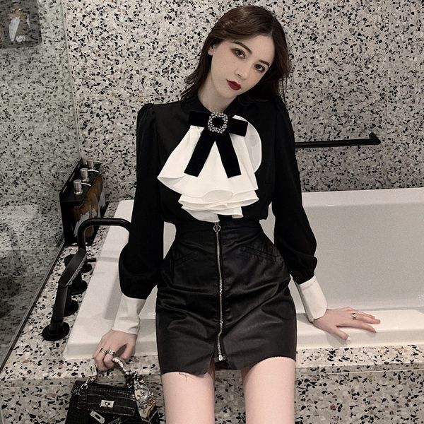 autumn 2020 new bow long sleeve color matching slim fit shirt fashion for women
autumn 2020 new bow long sleeve color matching slim fit shirt fashion for women