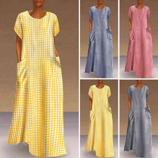 casual dresses spring and summer fashion short sleeve large swing long skirt round neck plaid printed multicolor pocket dresses, Black;gray
casual dresses spring and summer fashion short sleeve large swing long skirt round neck plaid printed multicolor pocket dresses, Black;gray