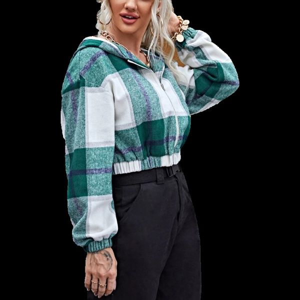2021 new womens up wool blend plaid hoodie jackets outerwear, Black;brown 
2021 new womens up wool blend plaid hoodie jackets outerwear, Black;brown