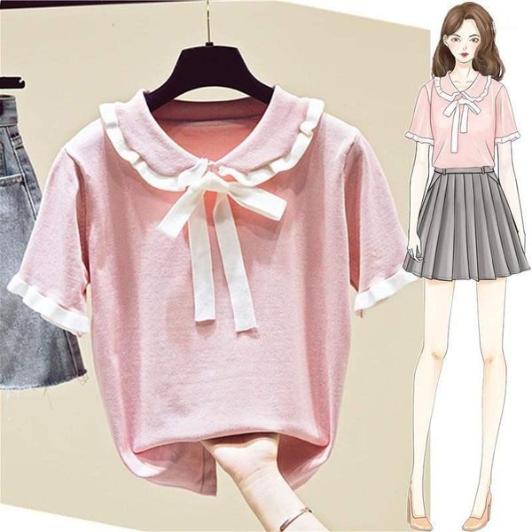 2020 new summer ice silk women's knitted pullovers loose casual sweater t-shirt thin women korean doll collar female1, White
2020 new summer ice silk women's knitted pullovers loose casual sweater t-shirt thin women korean doll collar female1, White