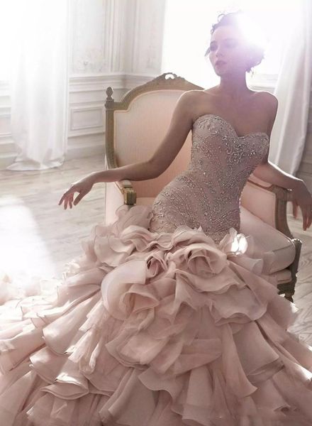 luxury mermaid wedding dress blush pink sweetheart neck crystal beads custom made ruffles wedding dresses, White
luxury mermaid wedding dress blush pink sweetheart neck crystal beads custom made ruffles wedding dresses, White
