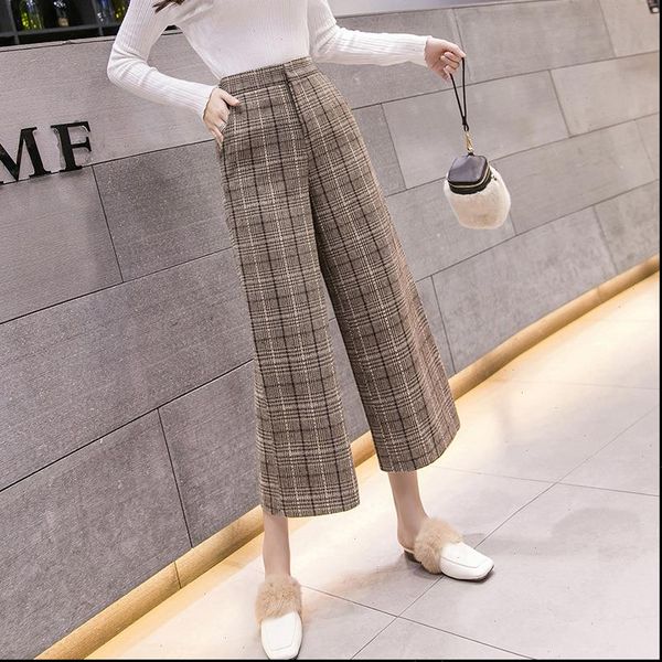 s 2xl high waist plaid woolen wide leg trousers women 2020 winter ankle length loose pants women england style pantalones mujer, Black;white
s 2xl high waist plaid woolen wide leg trousers women 2020 winter ankle length loose pants women england style pantalones mujer, Black;white