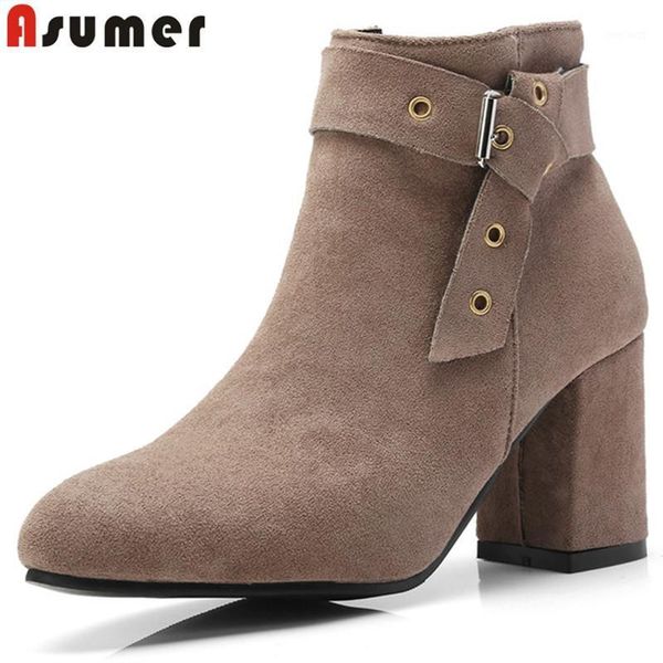 asumer black fashion autumn winter boots round toe buckle high heels boots flock elegant ankle for women plus size 34-481 
asumer black fashion autumn winter boots round toe buckle high heels boots flock elegant ankle for women plus size 34-481