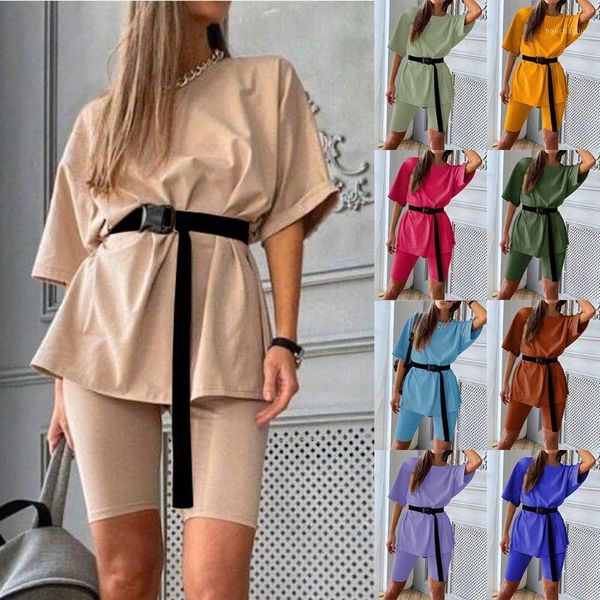 gym clothing 2pcs women's suits 2021 summer short sleeve shirt loose and biker shorts with belt suit casual two piece set sport out, White;black
gym clothing 2pcs women's suits 2021 summer short sleeve shirt loose and biker shorts with belt suit casual two piece set sport out, White;black