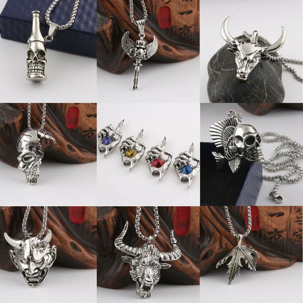 men retro stainless steel skull bottle prajna mask cow head wings pendant necklace men rretro punk necklacesb jewelry, Silver
men retro stainless steel skull bottle prajna mask cow head wings pendant necklace men rretro punk necklacesb jewelry, Silver