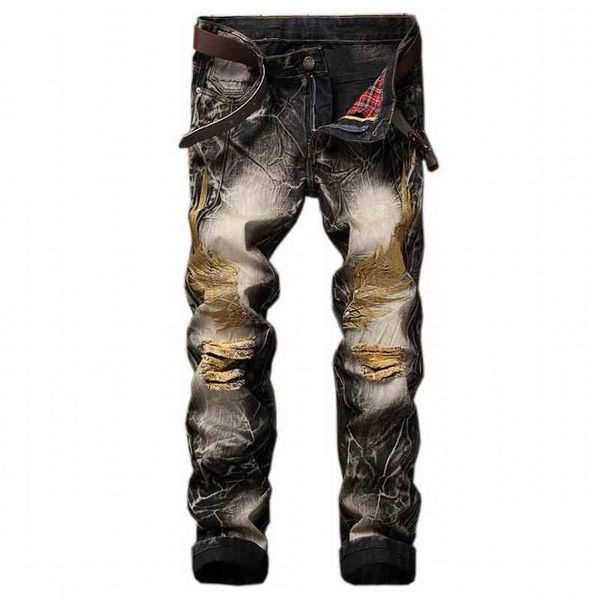 brand vintage man jeans nouveau mode lancinate pantalon embroidered golden wings fear black ripped large size 28-42, Blue
brand vintage man jeans nouveau mode lancinate pantalon embroidered golden wings fear black ripped large size 28-42, Blue