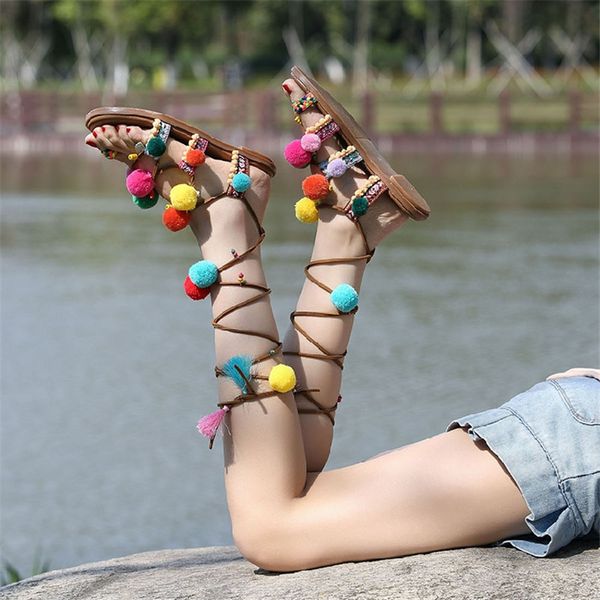 fornihapfirafs lovely mixed color pompom bohemia sandals braided strappy thong flats gladiator women sandals beach shoes woman q1223, Black
fornihapfirafs lovely mixed color pompom bohemia sandals braided strappy thong flats gladiator women sandals beach shoes woman q1223, Black
