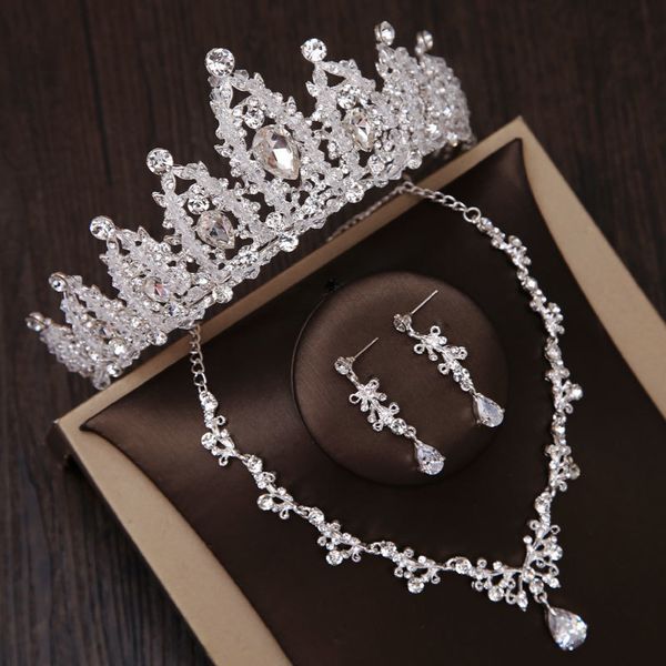 bridal headdress necklace earrings 3-piece baroque wedding dress crown princess hair accessories, Silver
bridal headdress necklace earrings 3-piece baroque wedding dress crown princess hair accessories, Silver