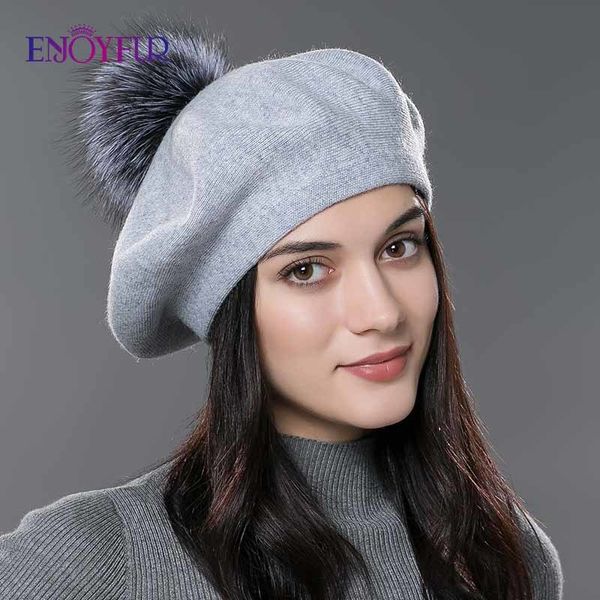 enjoyfur женщины берета женщина зима вязаный шерстяной берет натуральный енот лисицы помпон шлема сплошного цвета высокого качества крышка б, Blue;gray 
enjoyfur женщины берета женщина зима вязаный шерстяной берет натуральный енот лисицы помпон шлема сплошного цвета высокого качества крышка б, Blue;gray