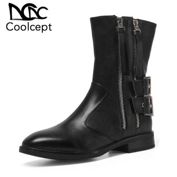 boots coolcept mid calf women genuine leather gothic shoes fashion buckle zipper casual square heel footwear size 34-41, Black
boots coolcept mid calf women genuine leather gothic shoes fashion buckle zipper casual square heel footwear size 34-41, Black