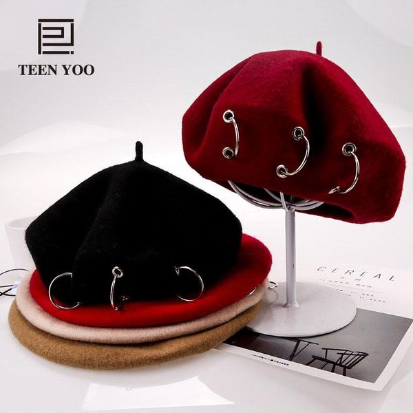 berets fashion beret women autumn winter retro woolen solid personality hole iron ring england hat outdoor casual wind protected warm, Blue;gray
berets fashion beret women autumn winter retro woolen solid personality hole iron ring england hat outdoor casual wind protected warm, Blue;gray