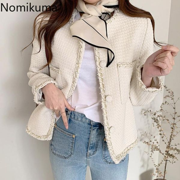 nomikuma elegant korean tweed women jacket long sleeve o-neck autumn coat 2021 new single breasted pockets jackets femme 6c549, Black;brown
nomikuma elegant korean tweed women jacket long sleeve o-neck autumn coat 2021 new single breasted pockets jackets femme 6c549, Black;brown