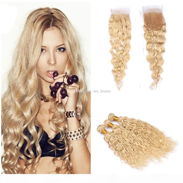 water wave blonde virgin brazilian hair weaves with 4x4 lace closure #613 blonde human hair extension 3 bundles deals with wet wavy closure, Black
water wave blonde virgin brazilian hair weaves with 4x4 lace closure #613 blonde human hair extension 3 bundles deals with wet wavy closure, Black