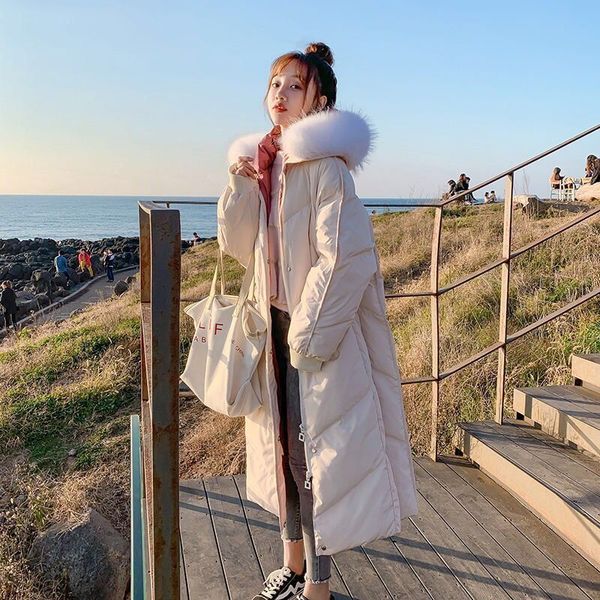 new korean version loose over the knee thickened bread down cotton jacket women's middle long winter coat, Black
new korean version loose over the knee thickened bread down cotton jacket women's middle long winter coat, Black