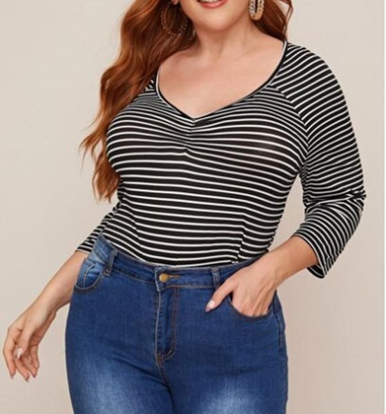2020 autumn women v neck three quarter sleeve striped print casual blouse shirt plus size ladies women clothing, White
2020 autumn women v neck three quarter sleeve striped print casual blouse shirt plus size ladies women clothing, White