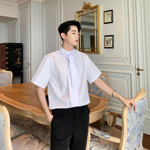 men short sleeve pin tie collar loose casual black white shirt male streetwear vintag chic party dress shirt stage show clothes1, White;black
men short sleeve pin tie collar loose casual black white shirt male streetwear vintag chic party dress shirt stage show clothes1, White;black