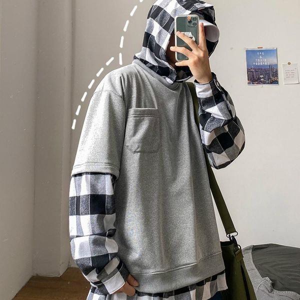 spring autumn male hoodies long sleeve with nood fake two piece casual slim plaid men sweatshirts streetwear outerwear plus size, Black
spring autumn male hoodies long sleeve with nood fake two piece casual slim plaid men sweatshirts streetwear outerwear plus size, Black