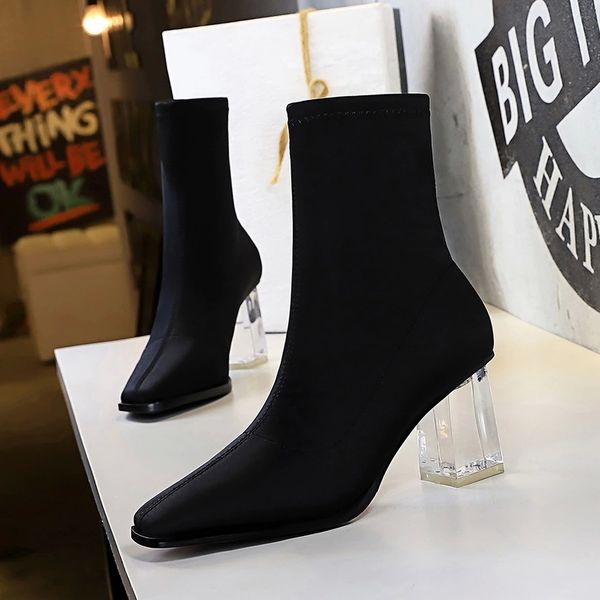 fashion ankle sock boots chunky high heels transparent crystal heel pointed toe women pumps elastic woman boots plus size 34--40 #yn4j, Black
fashion ankle sock boots chunky high heels transparent crystal heel pointed toe women pumps elastic woman boots plus size 34--40 #yn4j, Black