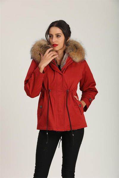 women's fur & faux conspicuous red warm parka women jacket with big collar natural color lining, Black
women's fur & faux conspicuous red warm parka women jacket with big collar natural color lining, Black