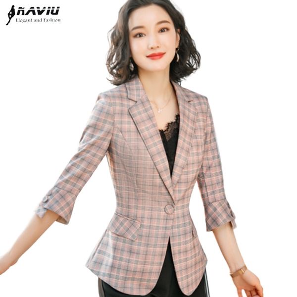 naviu pink plaid cotton blazer female half sleeve spring fashion slim business jacket office ladies casual work coat y201026, White;black
naviu pink plaid cotton blazer female half sleeve spring fashion slim business jacket office ladies casual work coat y201026, White;black