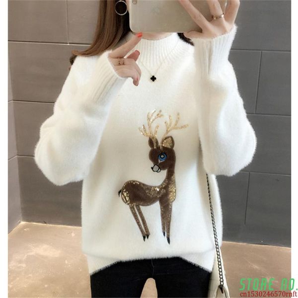 new autumn winter selling women's fashion casual warm nice sweatercartoon sequins deer sweater, White;black
new autumn winter selling women's fashion casual warm nice sweatercartoon sequins deer sweater, White;black