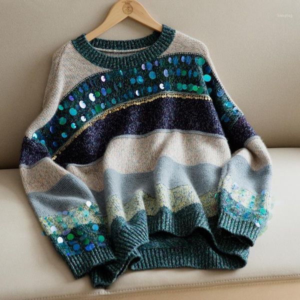 women 2021 autumn winter new fashion o-neck loose sweater female patchwork knitted ladies warm sweater q3231, White;black
women 2021 autumn winter new fashion o-neck loose sweater female patchwork knitted ladies warm sweater q3231, White;black