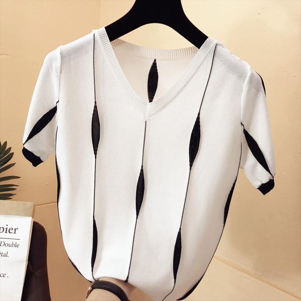 thin knitted sweaters women striped v neck loose sweater short sleeve woman clothes camiseta mujer 2020 summer hot, White;black
thin knitted sweaters women striped v neck loose sweater short sleeve woman clothes camiseta mujer 2020 summer hot, White;black