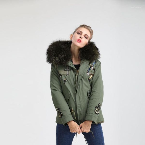 women's fur & faux casual winter army green beads short jacket, couple thickness lined outerwear1, Black
women's fur & faux casual winter army green beads short jacket, couple thickness lined outerwear1, Black