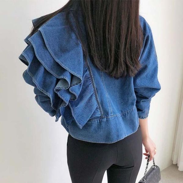 women denim jacket ruffle hem slim women short jeans jackets coat vintage v neck denim coat outerwear korean femme lt434s50, Black;brown
women denim jacket ruffle hem slim women short jeans jackets coat vintage v neck denim coat outerwear korean femme lt434s50, Black;brown