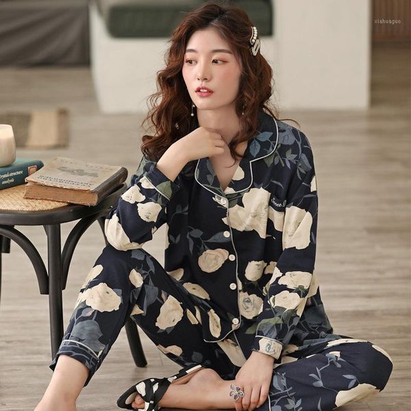 new 2 piece set pajamas women's cotton pajamas for women floral cardigan lapel nightwear floral home clothes1, Black;red
new 2 piece set pajamas women's cotton pajamas for women floral cardigan lapel nightwear floral home clothes1, Black;red