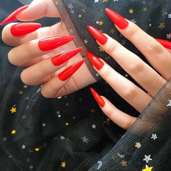 false nails extra long almond shape stiletto pointed glossy red fake reusable ultra thin solid color with glue sticker, Red;gold
false nails extra long almond shape stiletto pointed glossy red fake reusable ultra thin solid color with glue sticker, Red;gold
